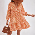 V-Neck Floral Print Long Dress With Sleeves