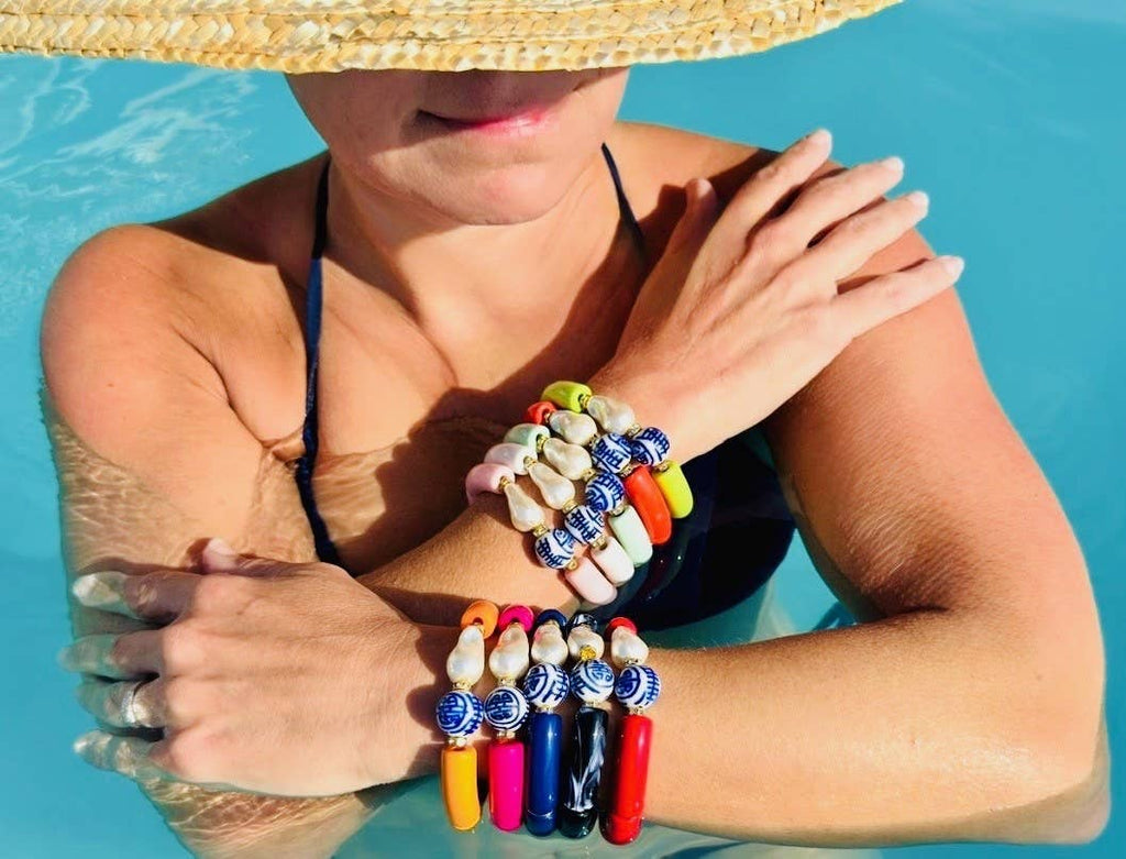 Bamboo Acrylic Tube Bracelet - China Blue - Small Nugget