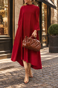 High-low Long Sleeves Solid Color Maxi Dresses