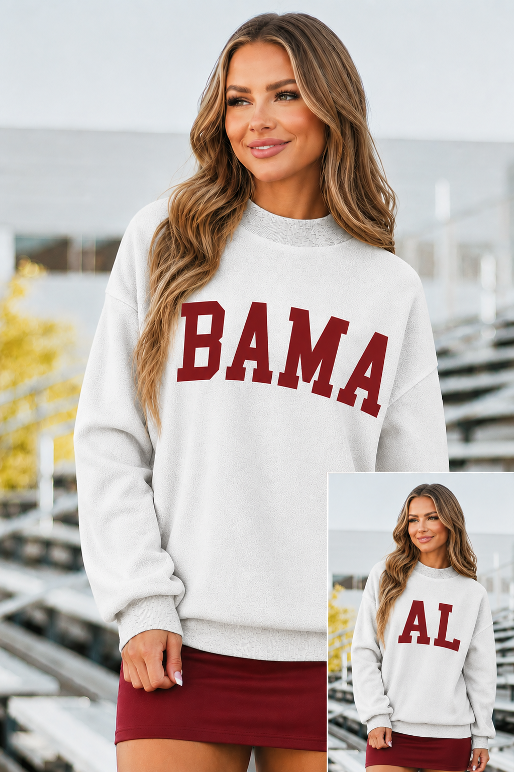 Light Grey AL/ BAMA Double Side Printed Mock Neck Reversible Sweatshirt