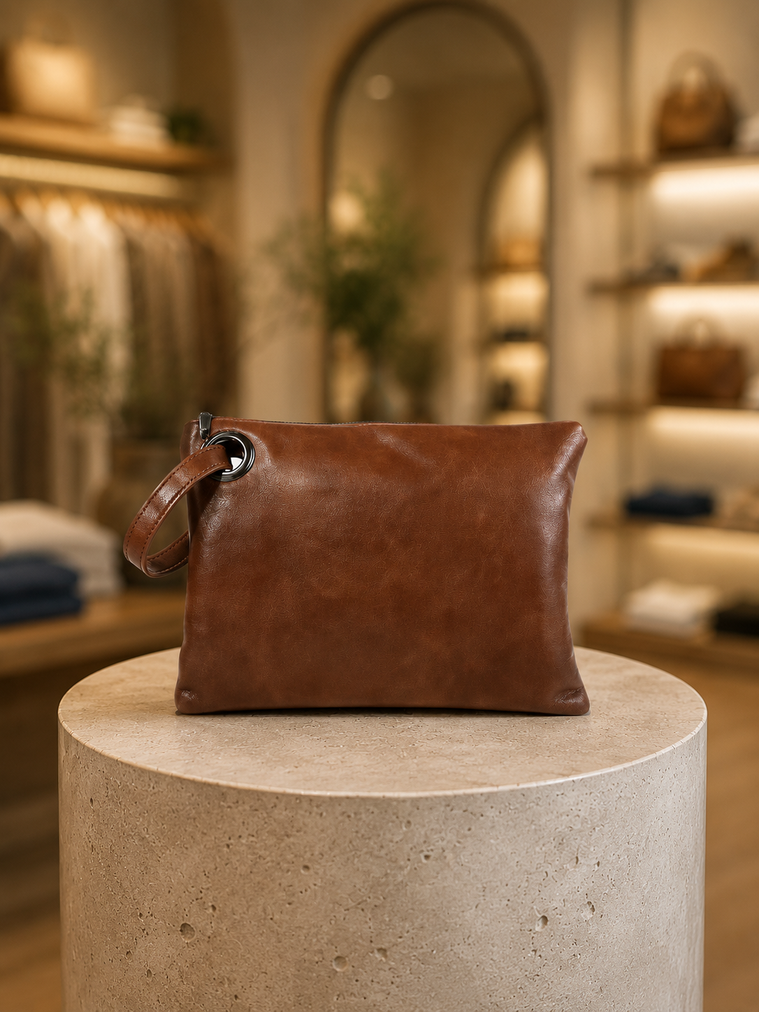 Brown Vintage Leather Oversized Clutch Bag