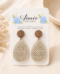 Beige and Brown Wooden Earrings