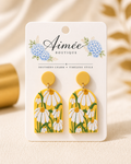 Yellow Earrings with White Daisies