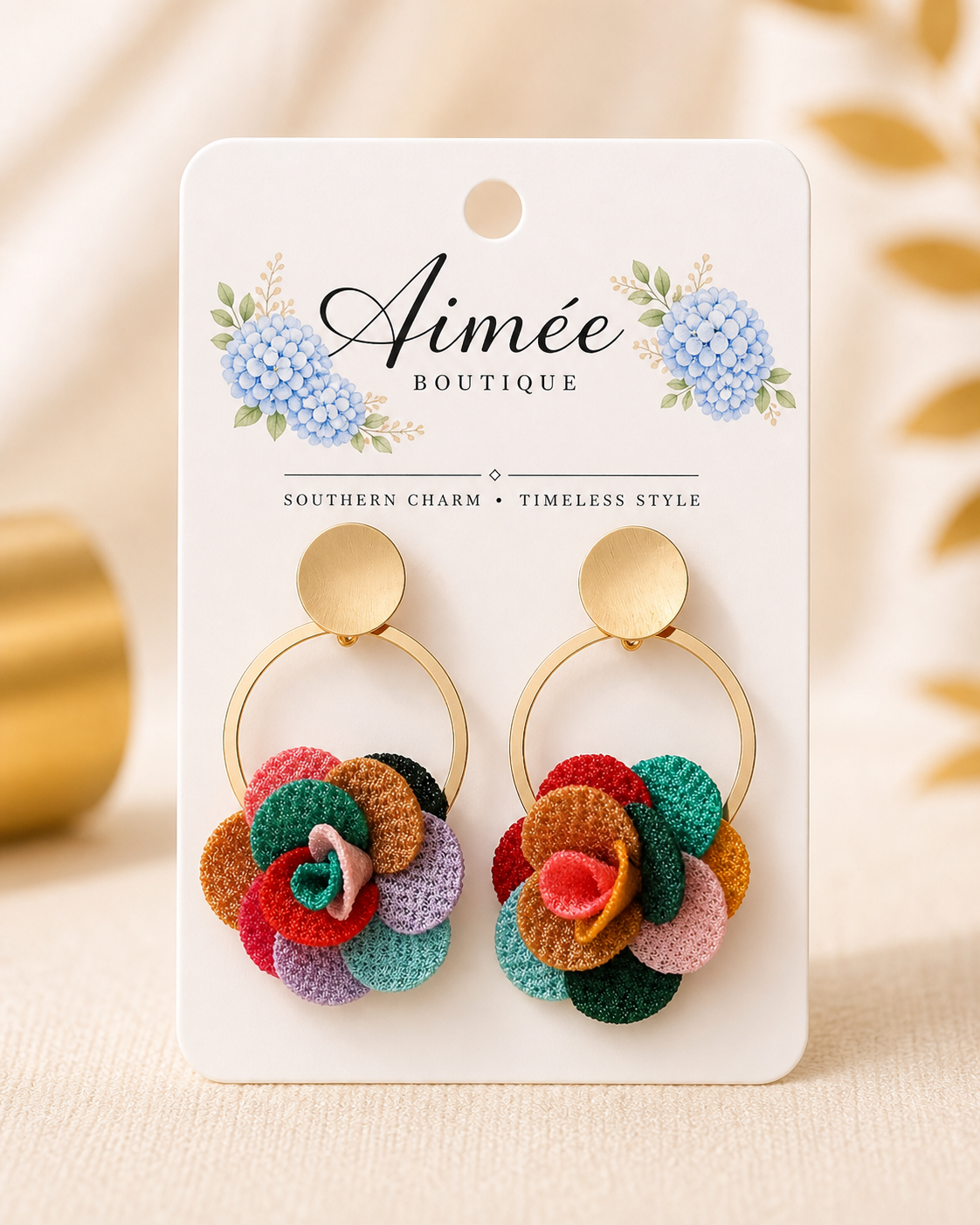 Gold with Fabric Flower Earrings