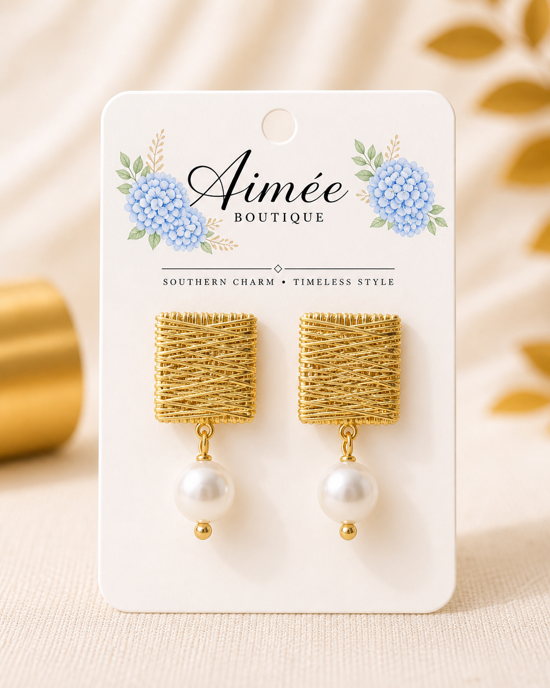 Gold Metal and Pearl Earrings