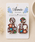 Brown Square Floral Earrings