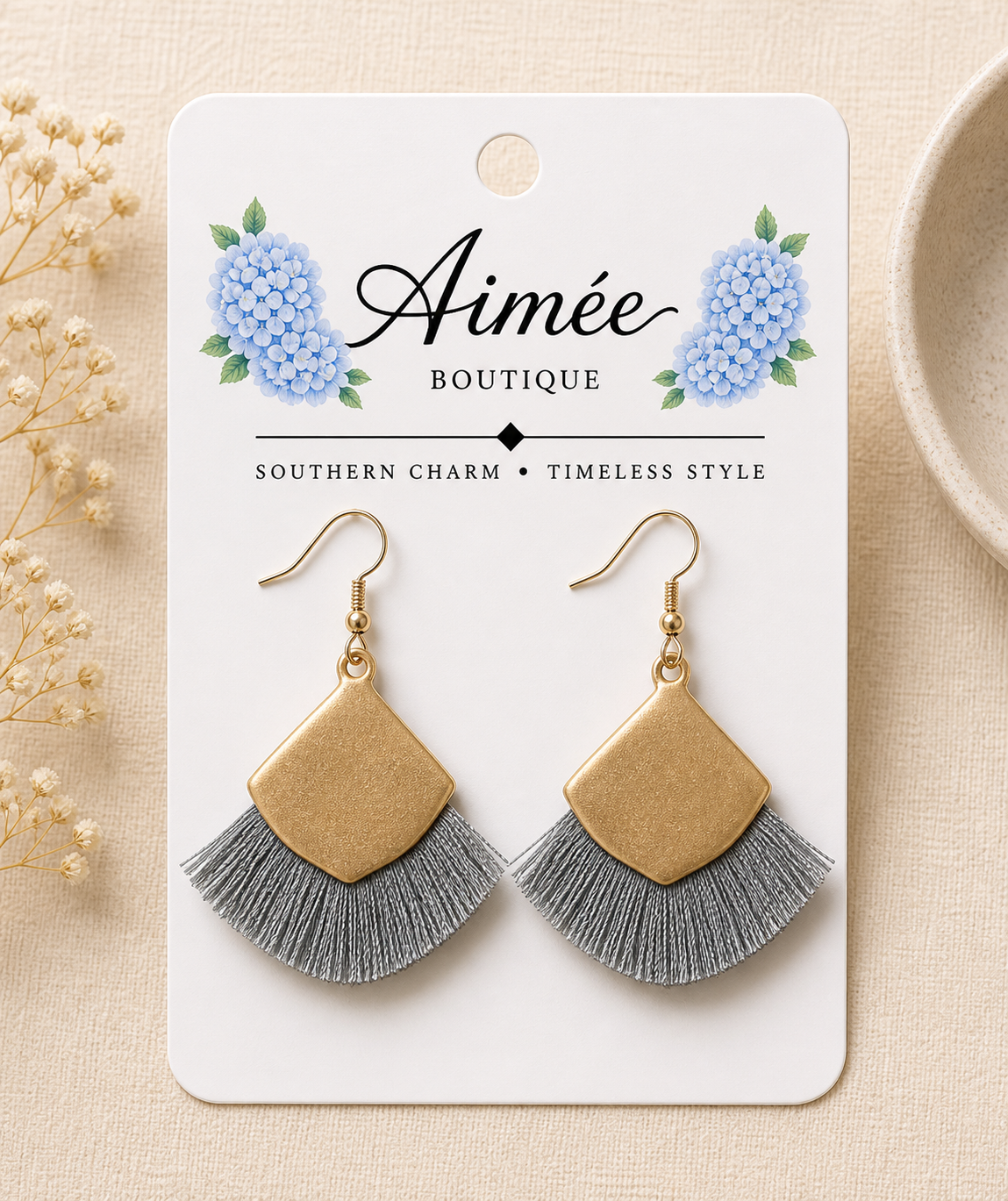 Gray Bohemian Tassel Earrings