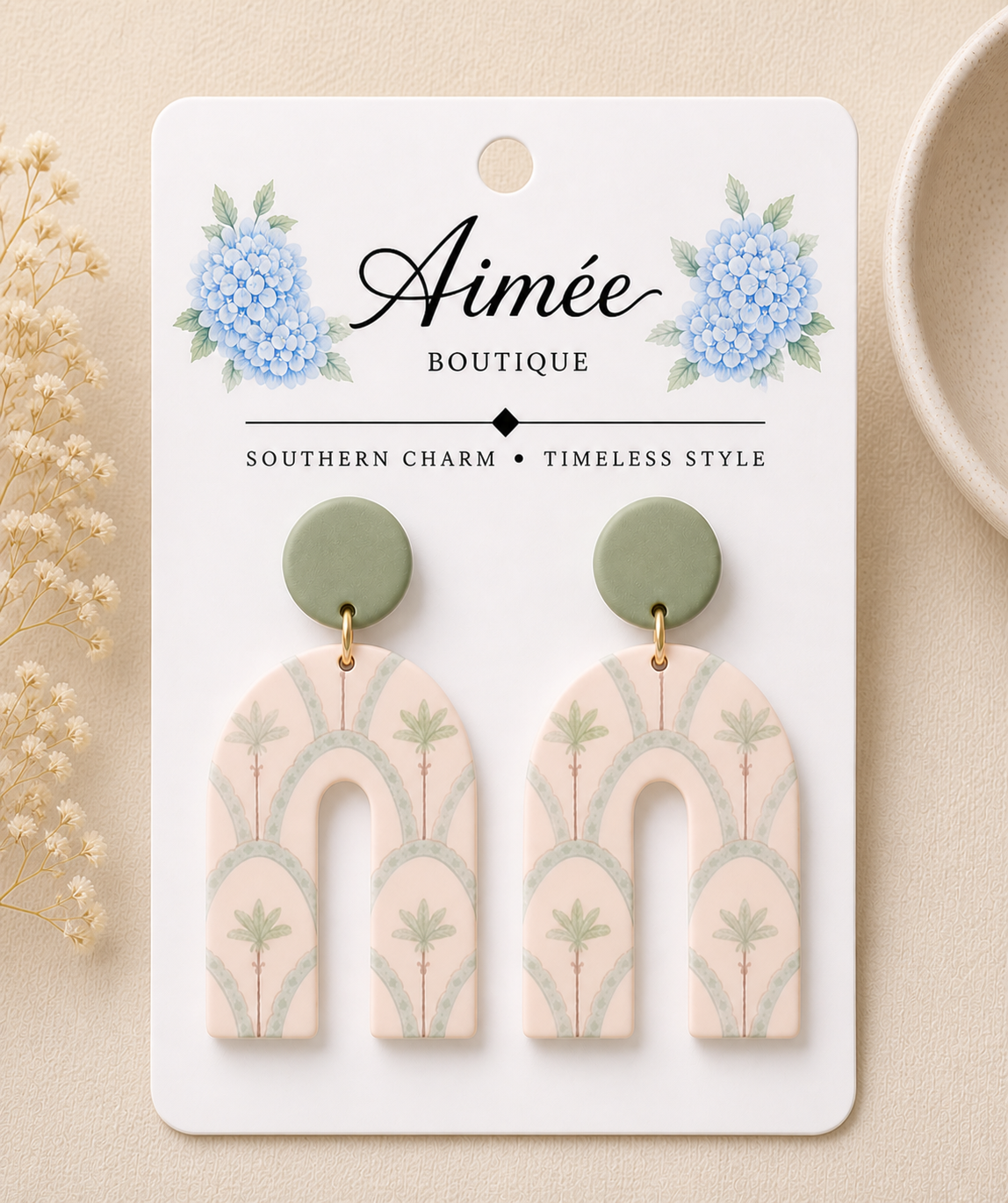 U-shaped Tropical Pink and Green Earrings