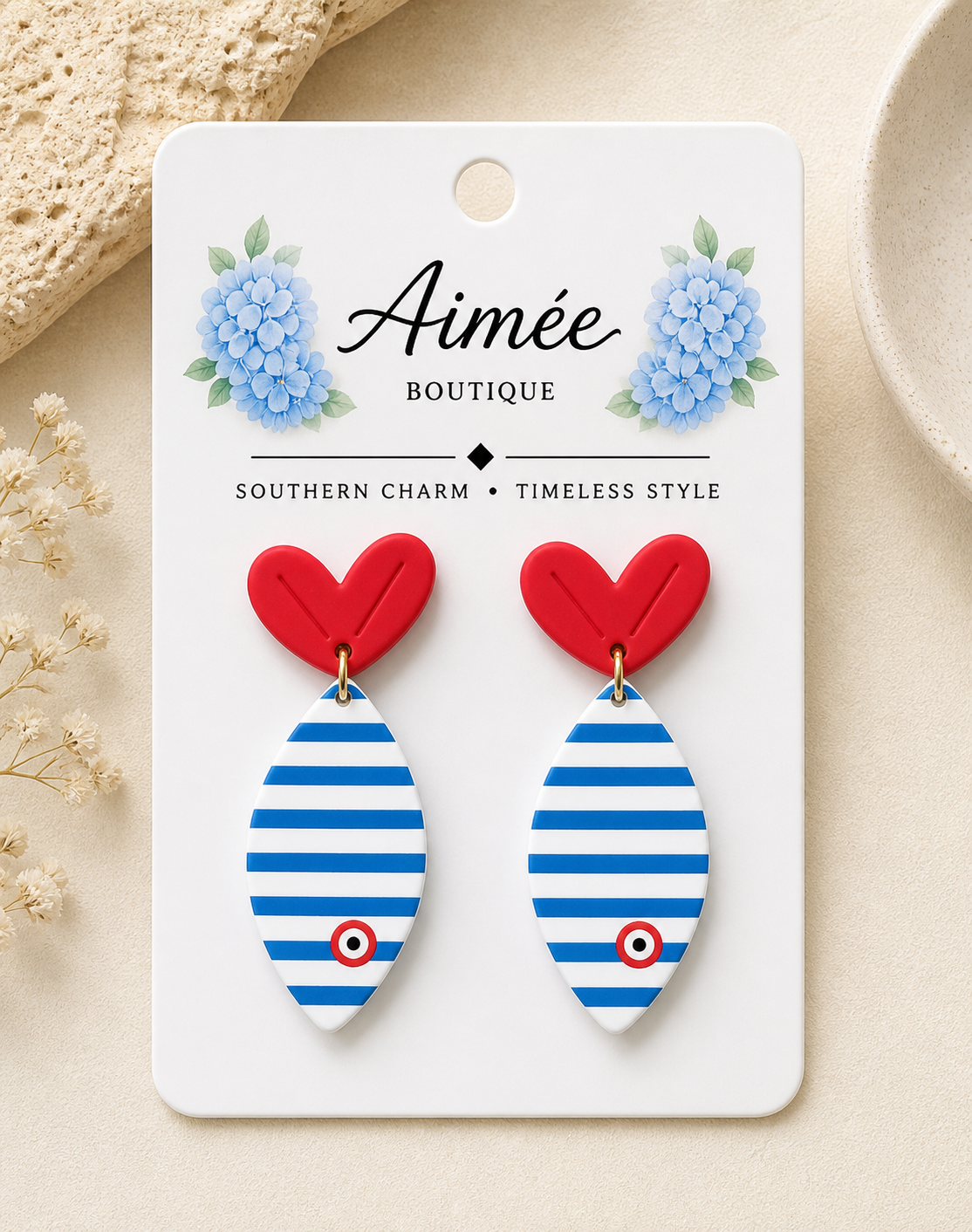 Ocean Blue Striped Fish Earrings