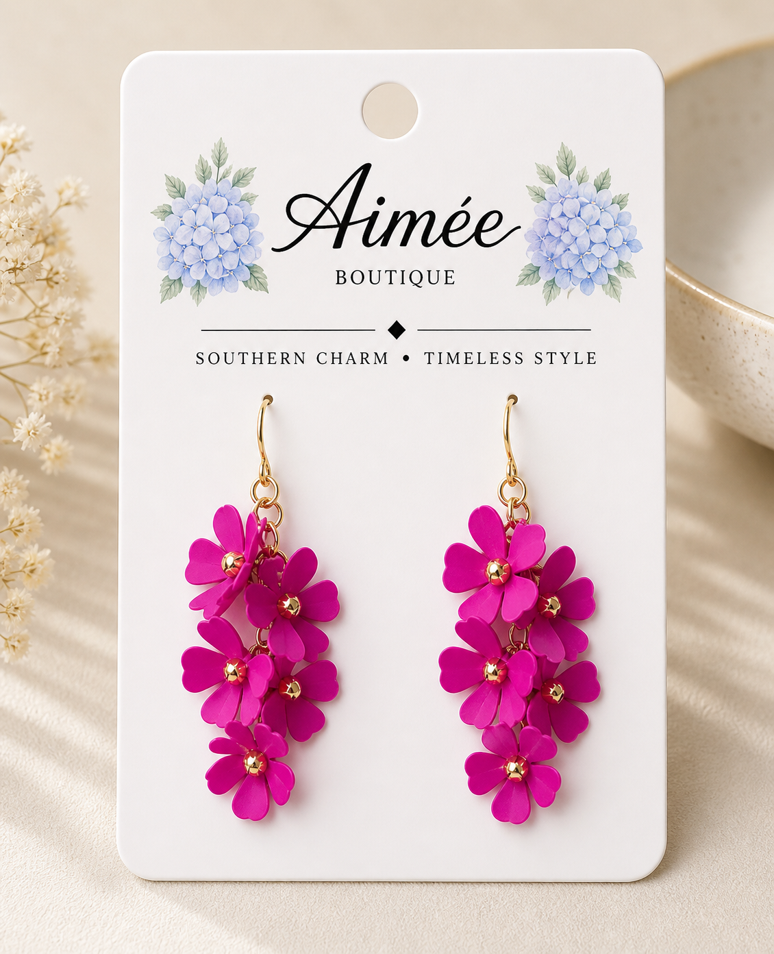 Pink Floral Hanging Earrings
