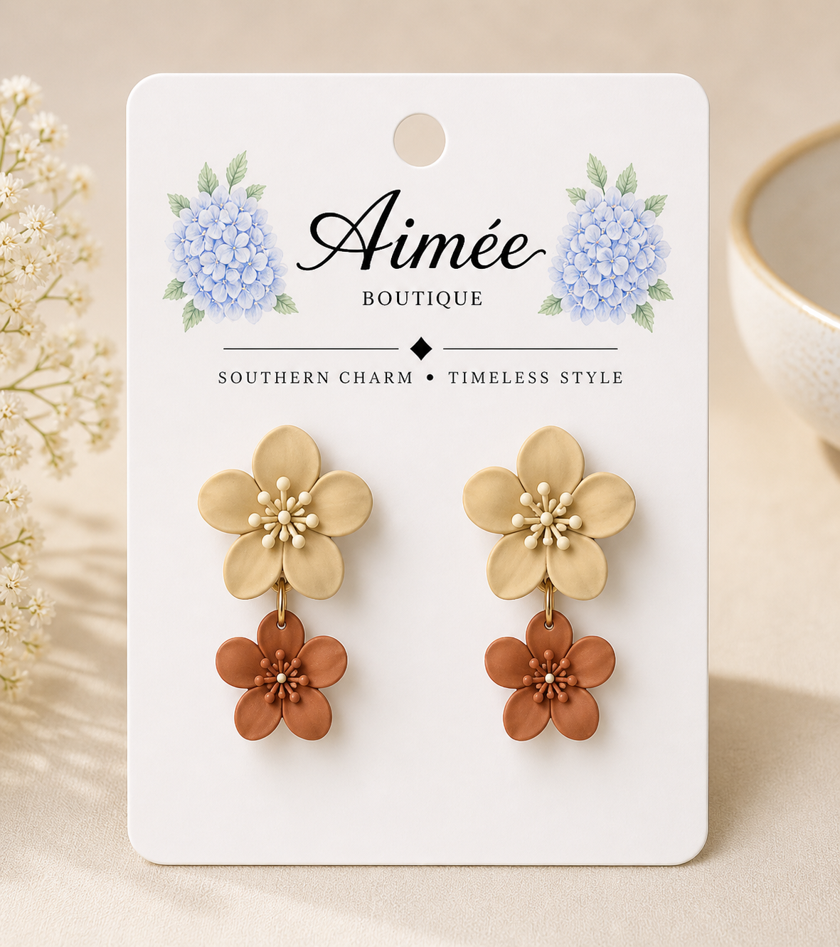 Brown and Beige Flower Earrings