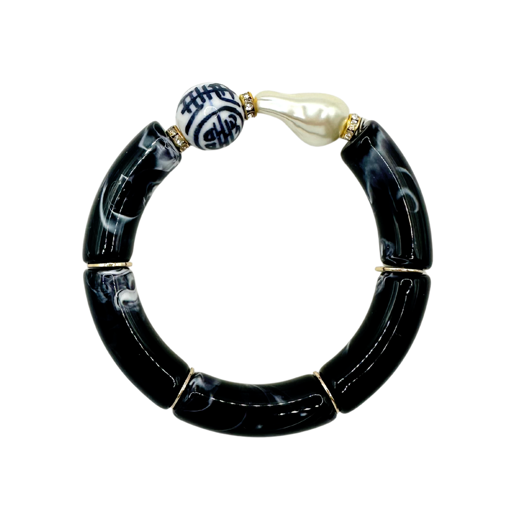 Bamboo Acrylic Tube Bracelet - China Blue - Small Nugget