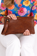 Brown Vintage Leather Oversized Clutch Bag