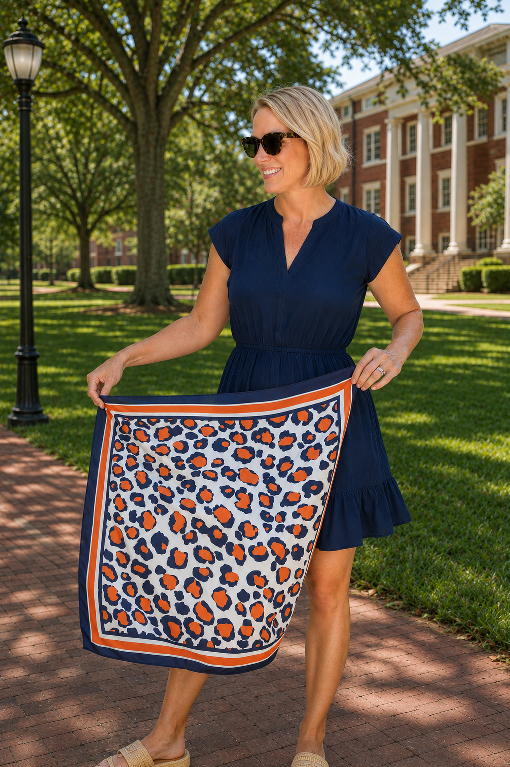 Medium Navy and Orange Scarf